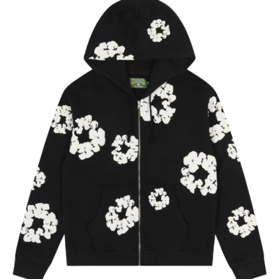 Cotton Wreath Zip Hoodie Black