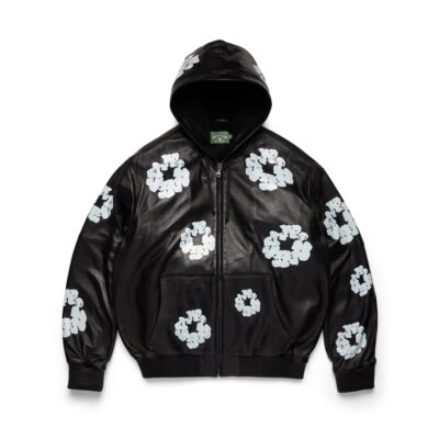 Leather Cotton Wreath Jacket Black