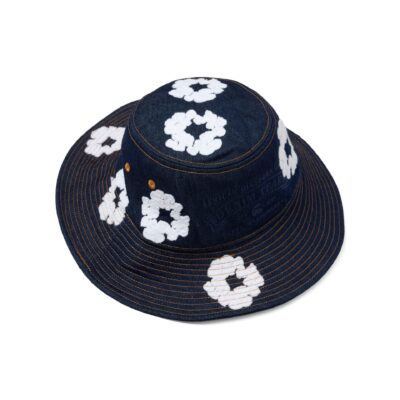 Denim Cotton Wreath Bucket Hat Washed Indigo