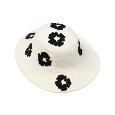 Denim Cotton Wreath Bucket Hat White
