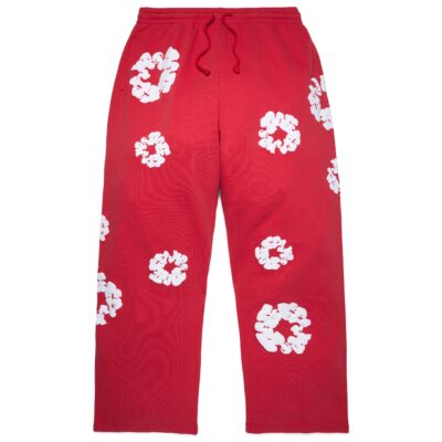 Cotton Wreath Baggy Sweatpants Red
