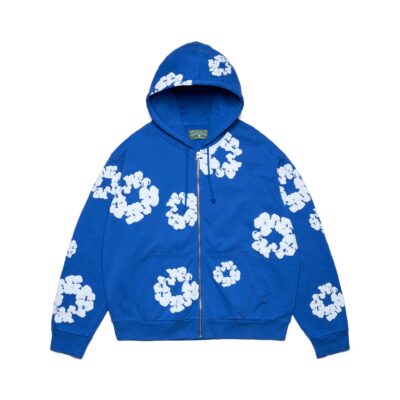 Cotton Wreath Zip Hoodie Blue