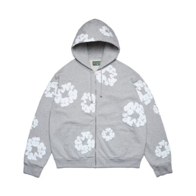 Cotton Wreath Zip Hoodie Grey