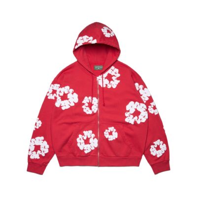Cotton Wreath Zip Hoodie Red