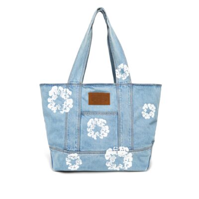 Cotton Wreath Light Wash Denim Tote Bag
