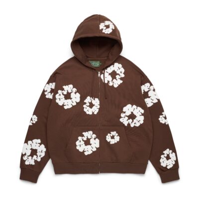 Cotton Wreath Zip Hoodie Dark Brown