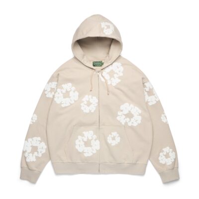 Cotton Wreath Zip Hoodie Cream
