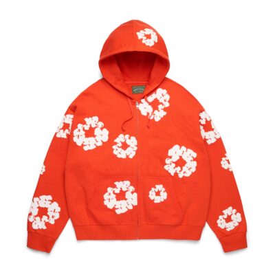 Cotton Wreath Zip Hoodie Dark Orange
