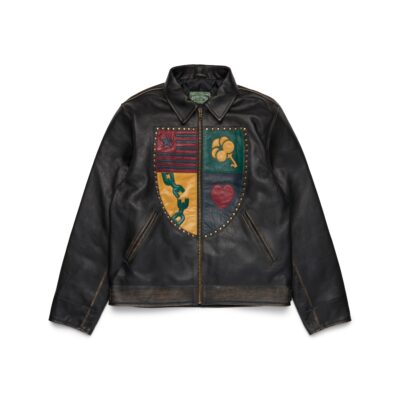 Libertas Crest Leather Jacket Washed Black