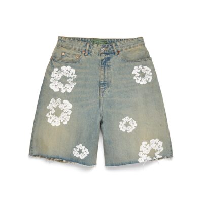 Dirty Wash Cotton Wreath Denim Short