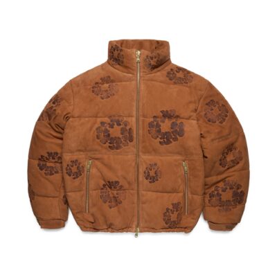 Embossed Leather Wreath Puffer Brown