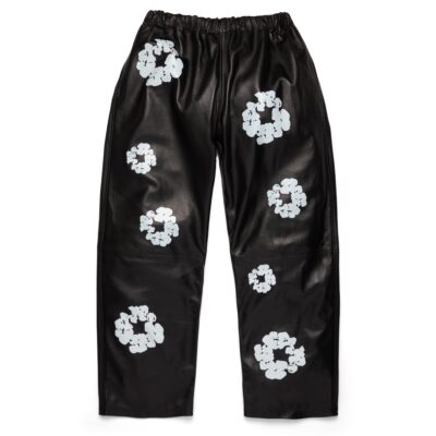 Leather Cotton Wreath Pants Black