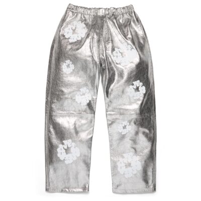 Leather Cotton Wreath Pants Silver