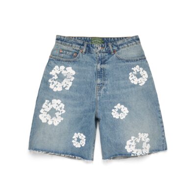Light Wash Cotton Wreath Denim Short