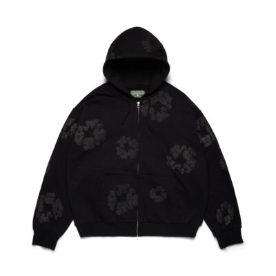Mono Cotton Wreath Zip Hoodie Black
