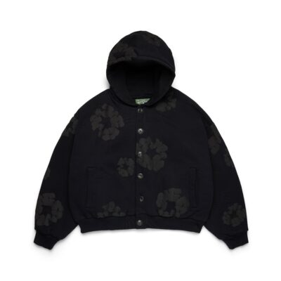 Cotton Wreath Cardigan Hoodie Black