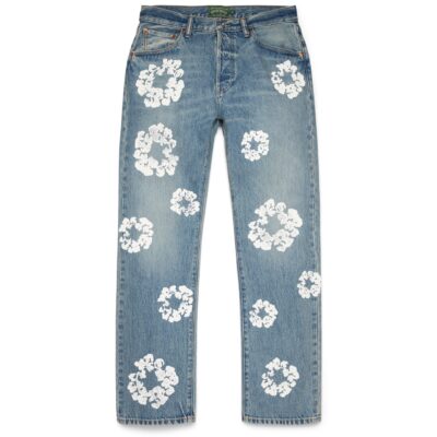 Straight Cotton Wreath Denim Pant Light Wash