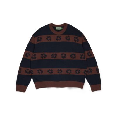 Cotton Wreath Striped Sweater Navy/Brown
